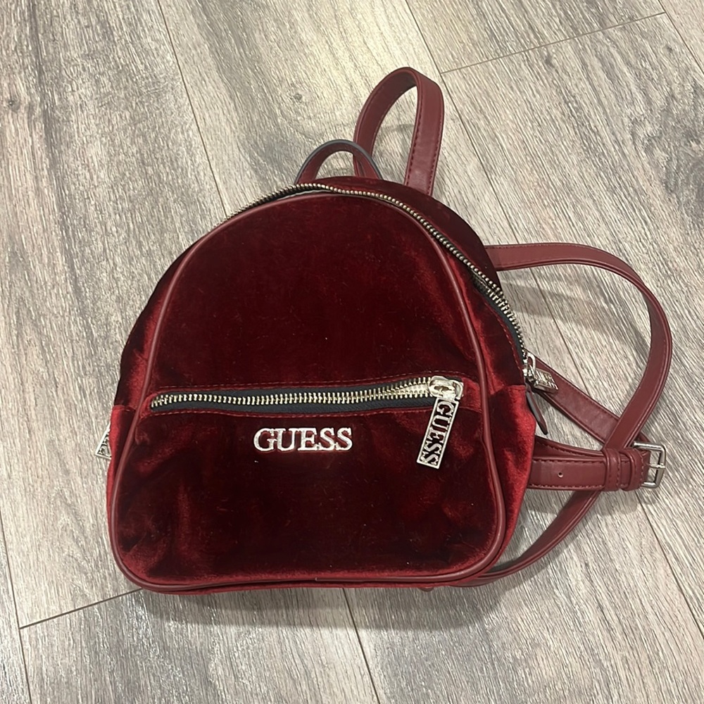 GUESS red velvet small backpack formal
